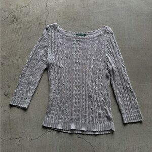 Lauren Ralph Lauren / metallic cable knit sweater 3/4th sleeve / silver / large